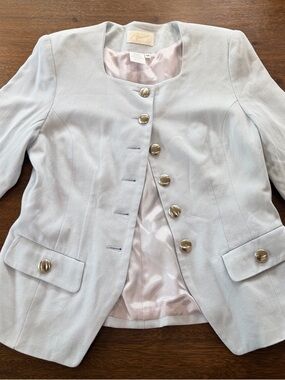 Light Blue Tailored Women's Blazer with Gold Buttons